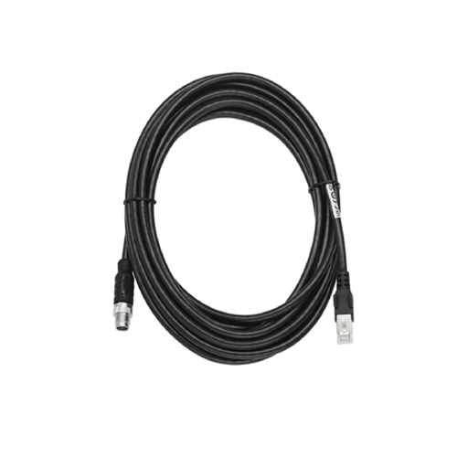 Cable de red negro enrollado con conectores. PROJIT, distribuidor de electrónica y sus consumibles.