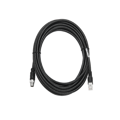 Cable de red negro enrollado con conectores. PROJIT, distribuidor de electrónica y sus consumibles.