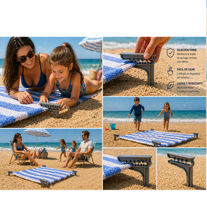 Accesorio tipo cocodrilo para asegurar toallas en la arena de playa evitando desplazamientos por ráfagas de viento SKU PCSTP-001 projit.es