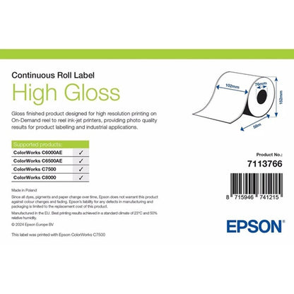 Etiqueta continua Epson brillo alto para impresión de expediciones y referencias SKU 7113766 en logística profesional projit.es