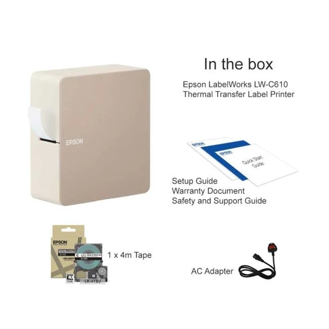 Epson LW‑C610 con cinta y adaptador incluido