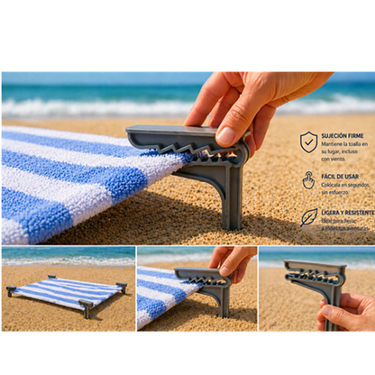 Pinza playa tipo cocodrilo diseñada para sujetar toallas en piscina y camping con agarre firme y práctico SKU PCSTP-001 projit.es