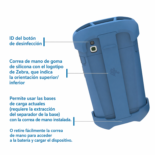 Accesorio Zebra correa de mano azul para dispositivos HC2X HC5X en hospitales con higiene constante SKU SG-HC2L5L-HSTRP-01 projit.es