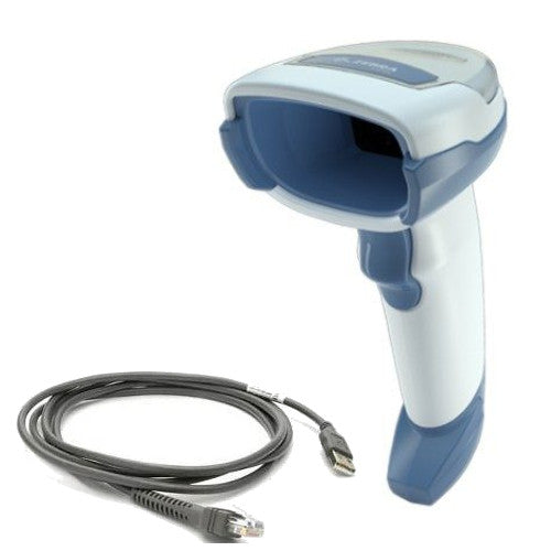 Escáner sanitario Zebra DS4608-HCBU2100AZW vista frontal con base y cable USB SKU DS4608-HCBU2100AZW PROJIT España