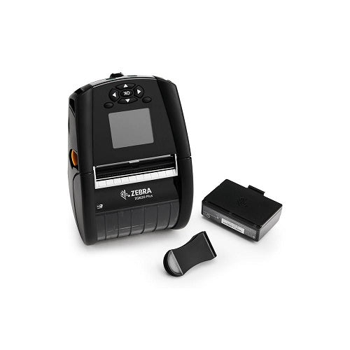 Zebra ZQ620 Plus con batería externa y accesorios – vista lateral