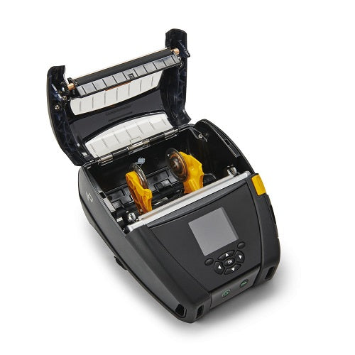 Interior de la Zebra ZQ630 Plus mostrando mecanismo de carga de rollo
